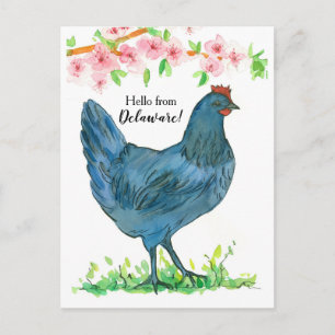 Carte Postale Bonjour de Delaware Blue Hen Picken Fleurs roses