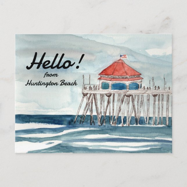 Carte Postale Bonjour de Huntington Beach Pier Ocean Waves (Devant)
