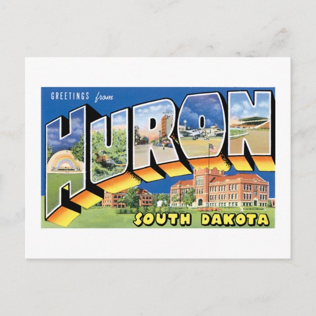 Carte Postale Bonjour de Huron, Dakota du Sud ! Retro (Devant)