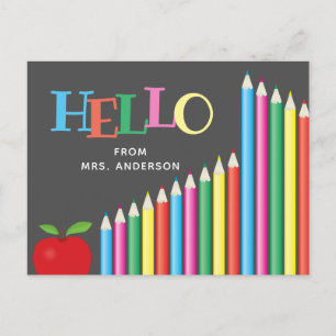 Carte Postale Bonjour De L'Enseignant Pencils Colorés Chalkboard