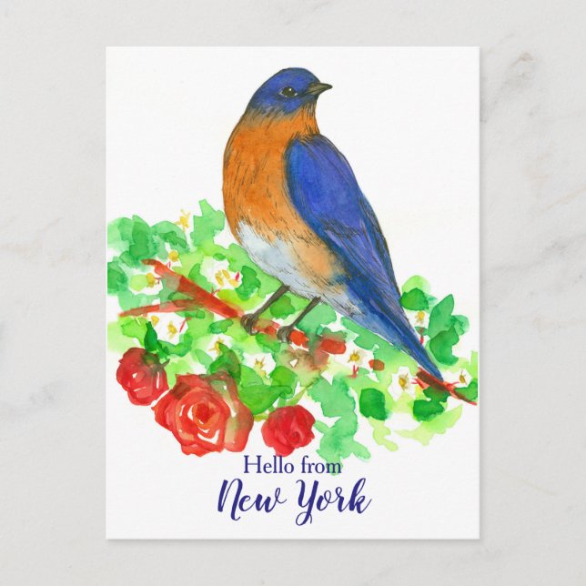 Carte Postale Bonjour de New York Roses Bluebird (Devant)