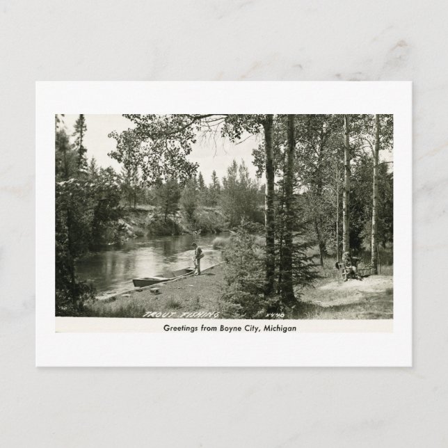 Carte Postale Bonjour depuis Boyne City, MI. Pêche à la truite (Devant)