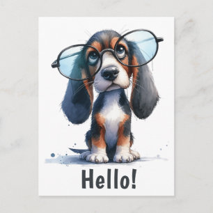 Carte Postale Bonjour    Drôle Basset Hound Chien chiot