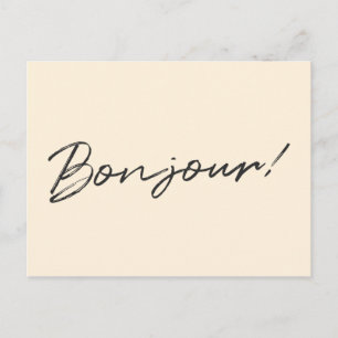 Carte Postale Bonjour! Écriture Moderne Crème Ivoire Français