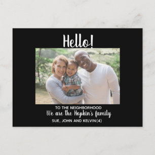 Carte Postale Bonjour,Editable Nous sommes Nouveau dans le quart