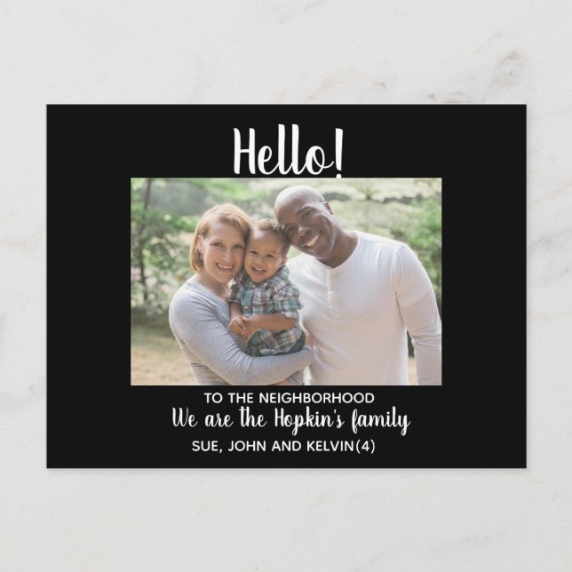 Carte Postale Bonjour,Editable Nous sommes Nouveau dans le quart (Devant)