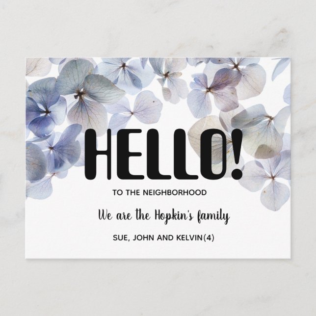 Carte Postale Bonjour, Editable Nous sommes nouveaux dans le qua (Devant)