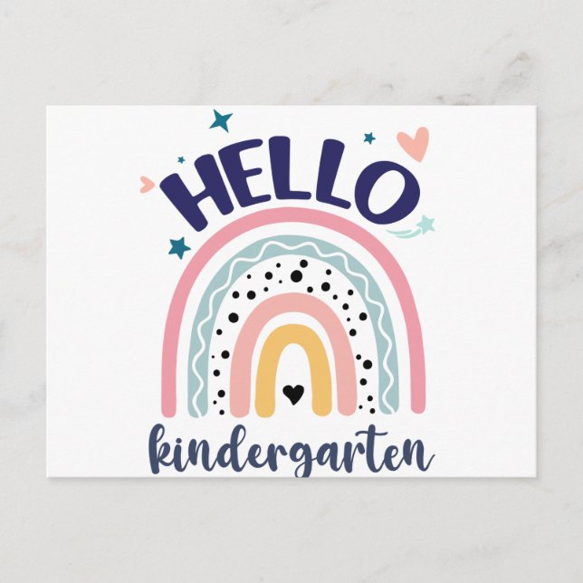 Carte Postale Bonjour jardin d'enfants Retro Arc-en-ciel pour en (Devant)