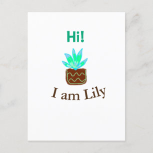 Carte Postale Bonjour Je suis Lily cactus succulent ajouter nom 