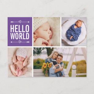Carte Postale Bonjour le monde et annonce de naissance photo col