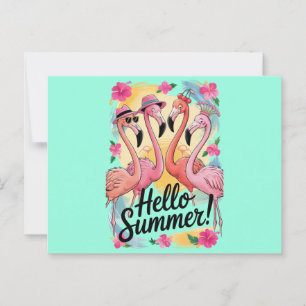 Carte Postale Bonjour l'été Flamingo Mignon Vacances de plage Tr