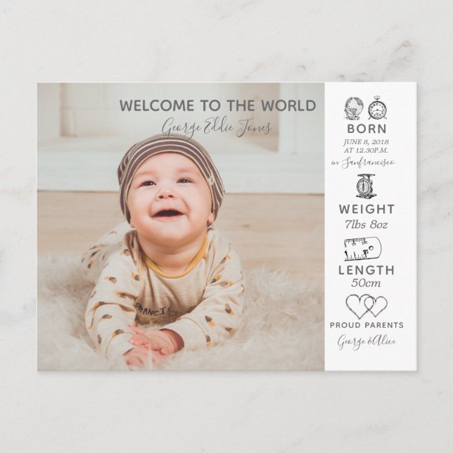 Carte Postale bonjour monde bébé photographe faire-part nouveau (Devant)
