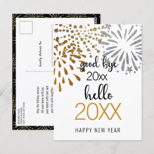 Carte Postale Bonjour Nouvel An Festif Feu d'oeuvres Gold Partie