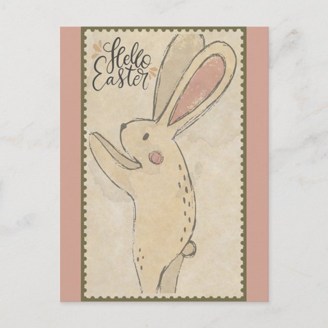 Carte Postale Bonjour Pâques mignonne Lapin Lapin (Devant)