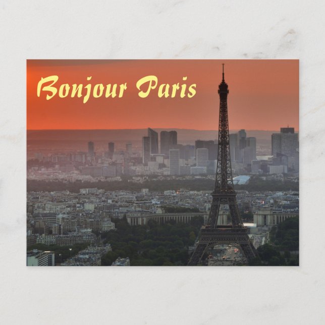 Carte Postale Bonjour Paris Tour Eiffel Art européen (Devant)