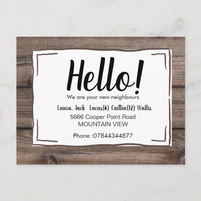 Carte Postale Bonjour rencontrer les voisins bois rustique (Devant)