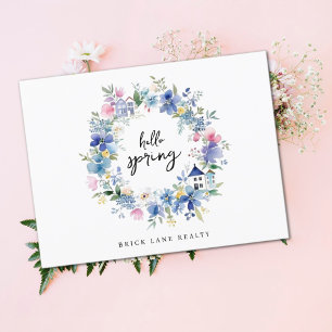 Carte Postale Bonjour Spring Floral House Wreath Immobilier