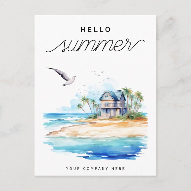 Carte Postale Bonjour Summer Beach House Ocean Business (Devant)
