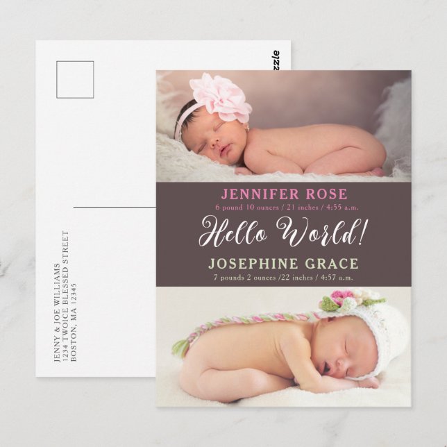 Carte Postale Bonjour tout le monde ! Faire-part de naissance Tw (Devant / Derrière)