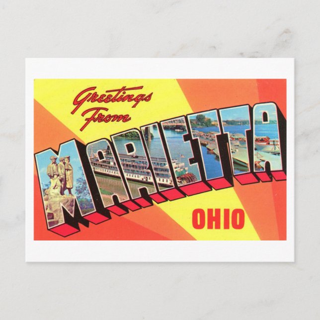 Carte Postale Bonjour vintage de Marietta, Ohio (Devant)