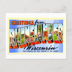 Carte Postale Bonjour vintage de Rhinelander, Wisconsin,