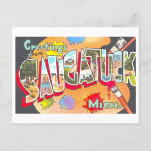 Carte Postale Bonjour vintage de Saugatuck, Michigan,