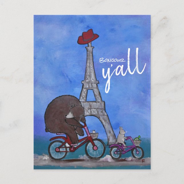 Carte Postale Bonjour Y'all Whimsical Eiffel Tower Paris Texas (Devant)
