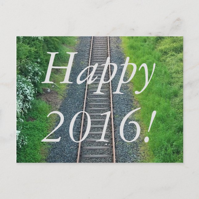 Carte Postale Bonne année 2016 ! Train Track Railway in Nature (Devant)