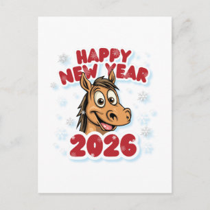 Carte Postale Bonne année 2026 : Année du Cheval Mascotte