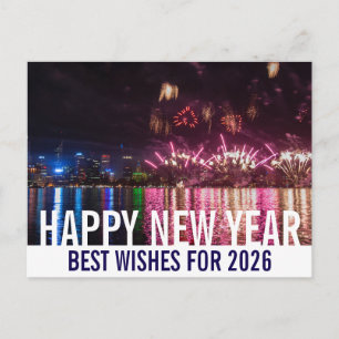 Carte Postale Bonne année Australie Perth Feu d'artifice Photo