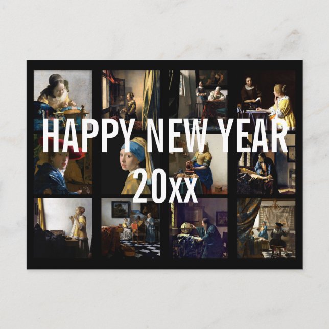Carte Postale Bonne année avec Johannes Vermeer Patchwork (Devant)