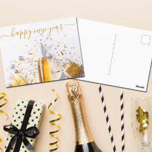 Carte Postale Bonne année Chic Champagne Streamers