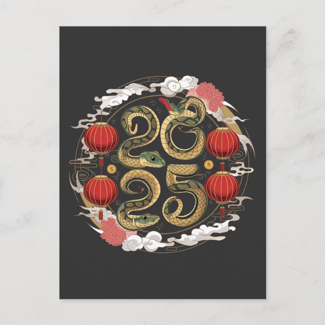 Carte Postale Bonne année chinoise 2025 Culture des serpents (Devant)