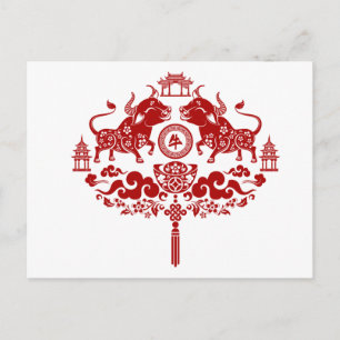 Carte Postale Bonne année chinoise du boeuf, 2021