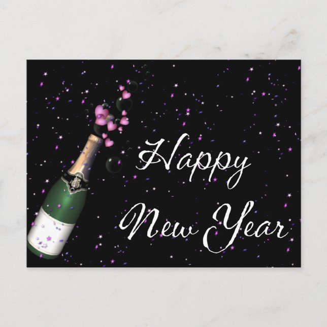 Carte postale Bonne Année Confettis, Bouteille de  (Devant)