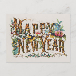 Carte Postale Bonne année dans les troncs d'arbres, les glands e