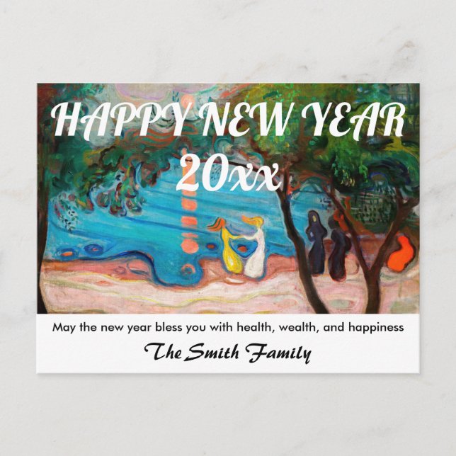 Carte Postale Bonne année de la danse sur la plage par Munch (Devant)