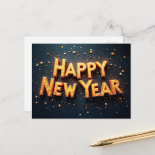Carte Postale Bonne année, élégant noir et or,