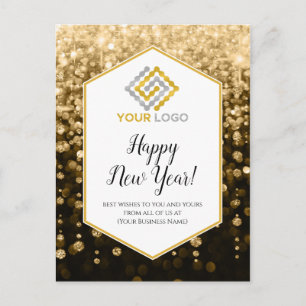 Carte Postale Bonne année Gold Sparkles Logo Business