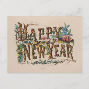 Carte Postale Bonne Année, Impression Vintage Currier & Ives
