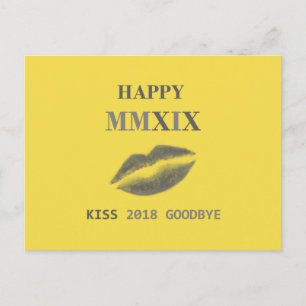 Carte Postale Bonne année MMXIX baiser 2018 au revoir