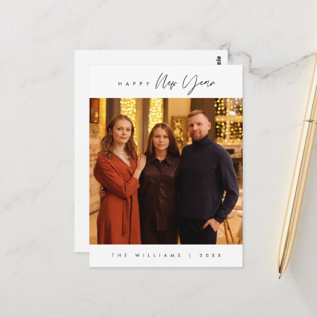 Carte Postale Bonne année, photo de famille moderne pour voeux (Devant/Arrière en situation)