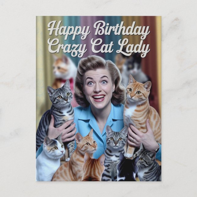Carte Postale Bonne Anniversaire Crazy Cat Lady (Devant)