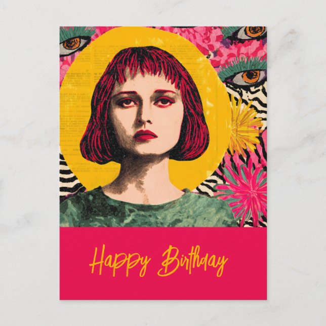 Carte Postale Bonne Anniversaire Médias mixtes Collage Femme Car (Devant)