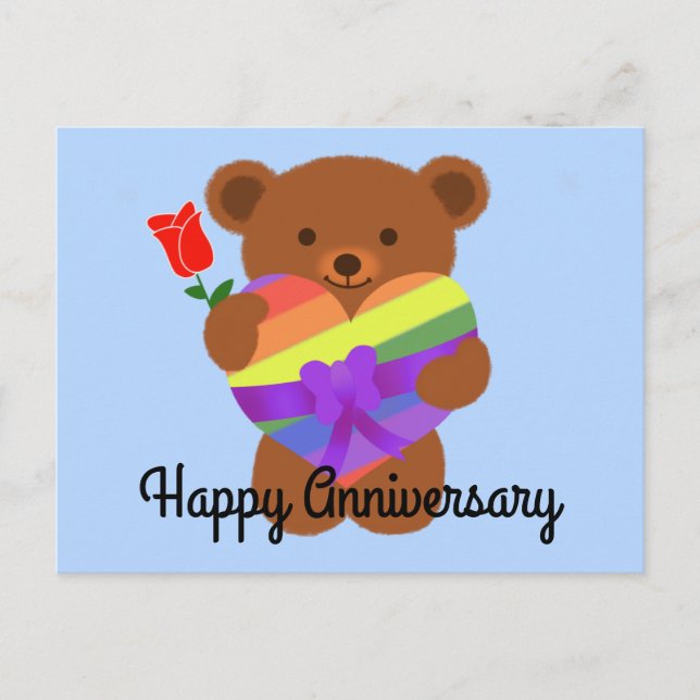 Carte Postale Bonne Anniversaire mignonne Ours en peluche #2 Car (Devant)