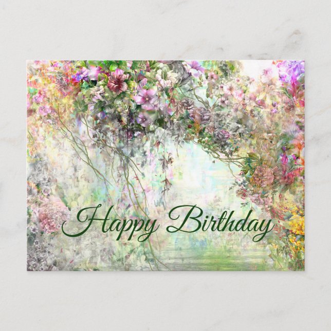 Carte Postale Bonne aquarelle d'anniversaire Fleurs Abstraites (Devant)