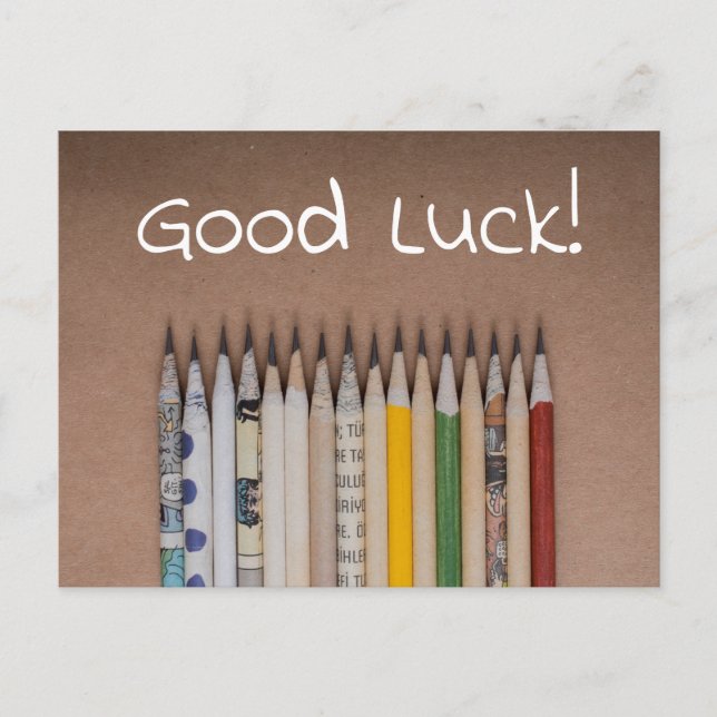 Carte Postale Bonne chance avec des crayons pour la rentrée ou l (Devant)