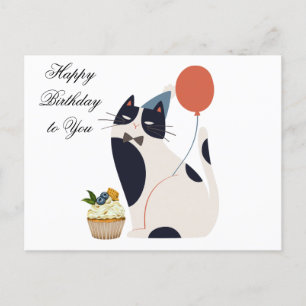 Carte Postale Bonne fête d'anniversaire Chat avec Cupcake