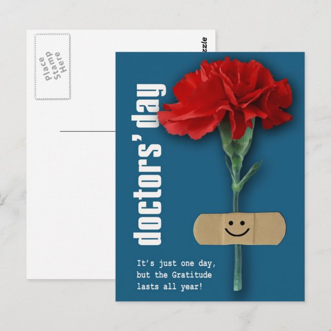 Carte Postale Bonne fête des médecins. Carnation rouge (Devant / Derrière)