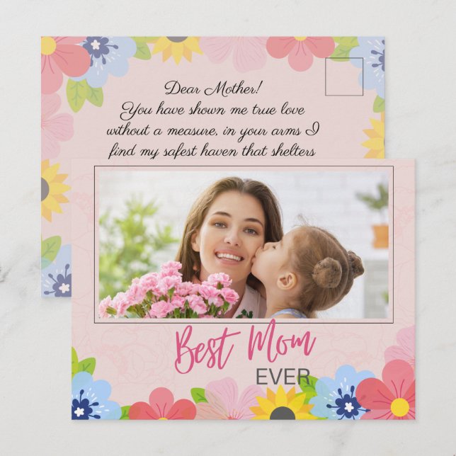 Carte Postale Bonne fête des mères, Meilleure maman jamais (Devant / Derrière)